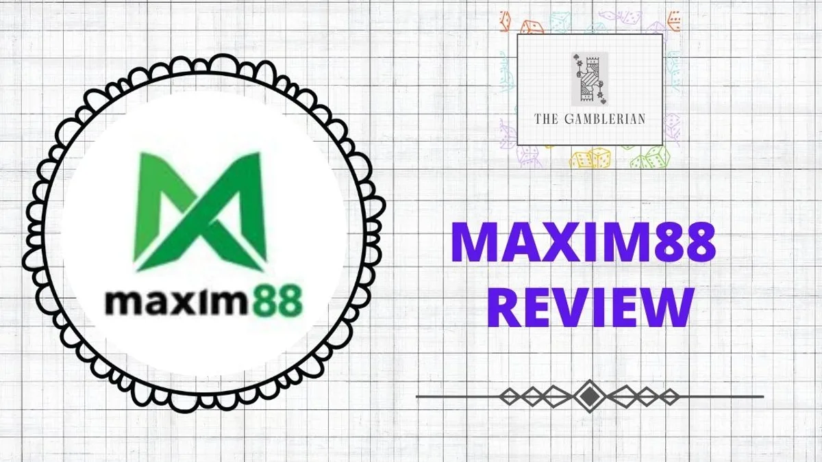 Maxim88 Review Malaysia by The Gamblerian, showing the Maxim88 logo beside The Gamblerian logo