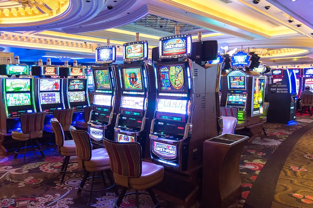 Rows of slot machines on a casino floor